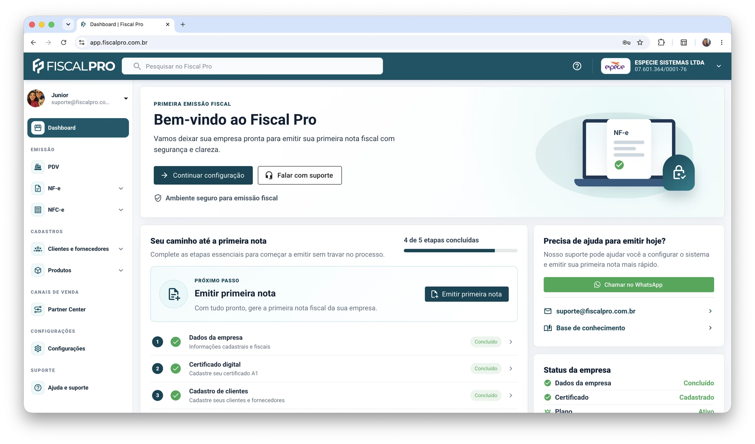 Painel do Fiscal Pro no navegador do computador